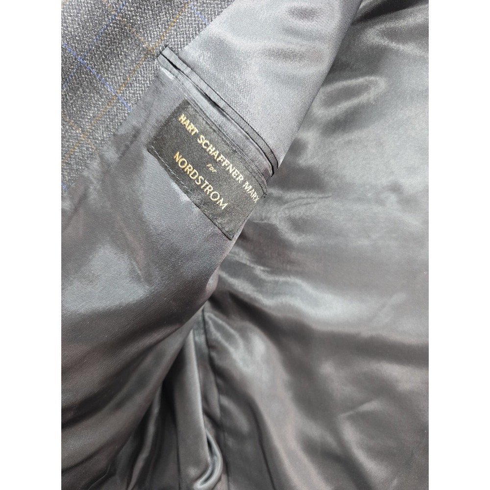 Hart Schaffner Marx Blazer Men 50L Grey Windowpane 3-Button‎ Wool Sport Coat - Picture 5 of 14